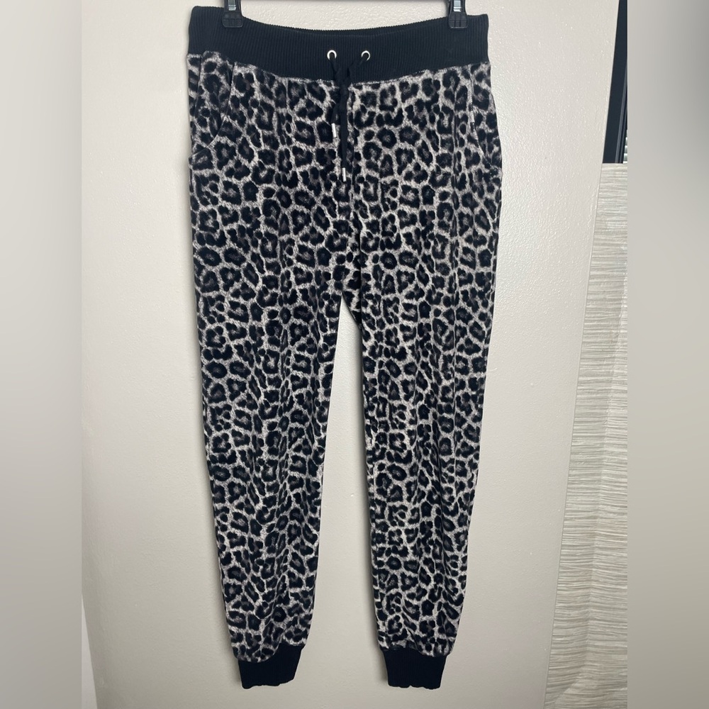 Michael Kors Black and Gray Cheetah Print Velour Jogger SweatPants